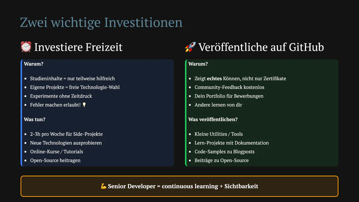 Zwei wichtige Investitionen: Freizeit und Veröffentlichungen auf GitHub