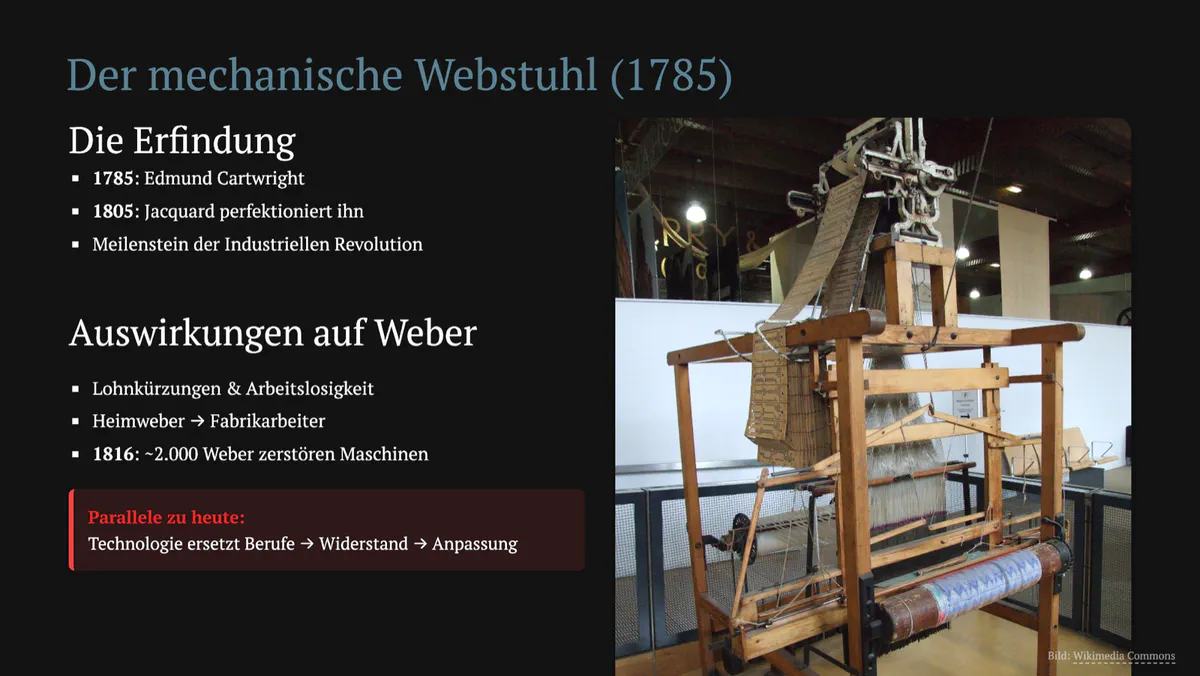 Der mechanische Webstuhl als historisches Beispiel