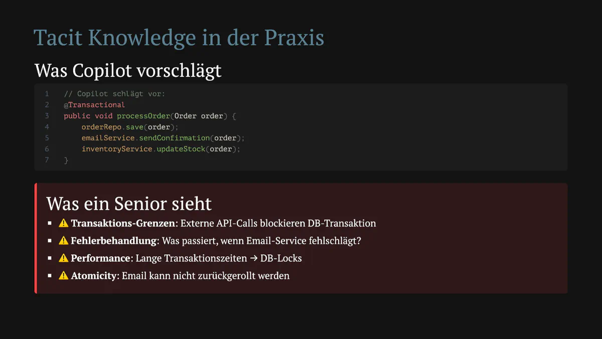 Tacit Knowledge in der Praxis: Was Copilot vorschlägt vs. was ein Senior sieht